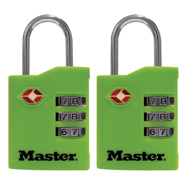 Master Lock 1-9/16 in. H X 5/8 in. W X 1-3/8 in. L Vinyl/Steel 3-Dial Combination Luggage Lock, PK2 4684T - main